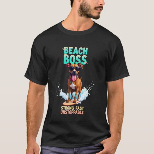 Cooler Boxer Surfer Hund T-Shirt (Vorderseite)
