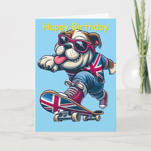 Cooler britischer Bulldog auf Skateboard Karte (Vorderseite)