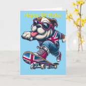 Cooler britischer Bulldog auf Skateboard Karte (Gelbe Blume)