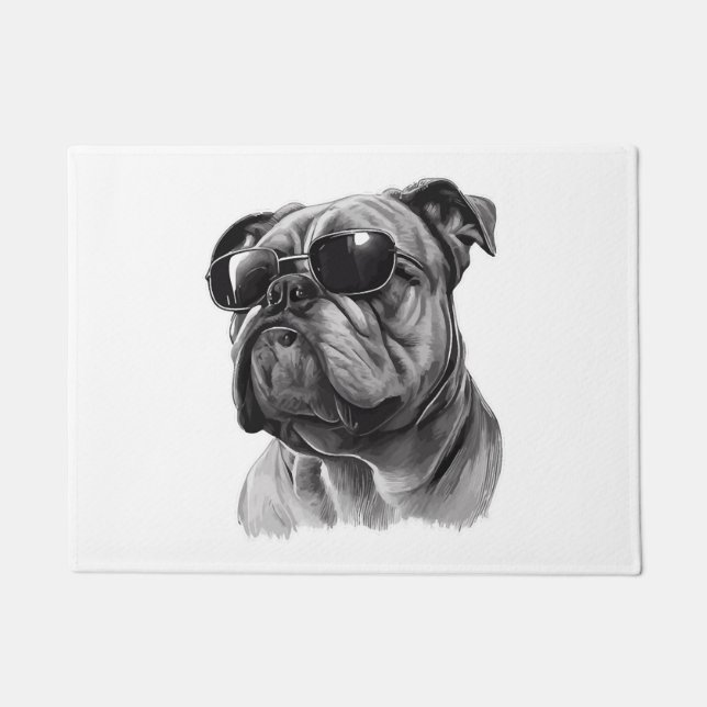 Cooler Bulldog mit Sonnenbrille Fußmatte (Vorderseite)