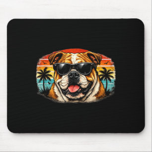 Cooler Bulldog Retro-Sonnenuntergang Sommer-Vibes Mousepad