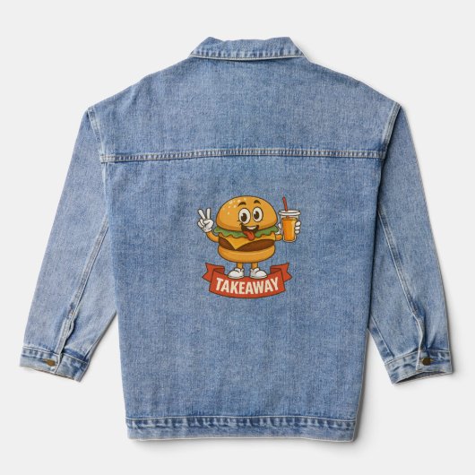Cooler Burger Buddy mit Saft - Cartoon Charact Jeansjacke (Rückseite)