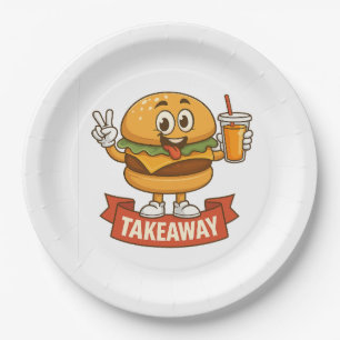 Cooler Burger Buddy mit Saft - Cartoon Charact Pappteller