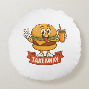 Cooler Burger Buddy mit Saft - Cartoon Charact Rundes Kissen