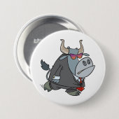 Cooler Business Bull im Anzug mit Sonnenbrille Button (Vorne & Hinten)