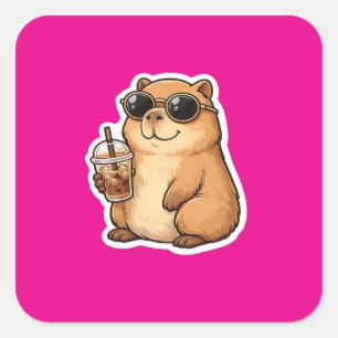 Cooler Capybara-Kaffee-Aufkleber Süßes lustiges Quadratischer Aufkleber