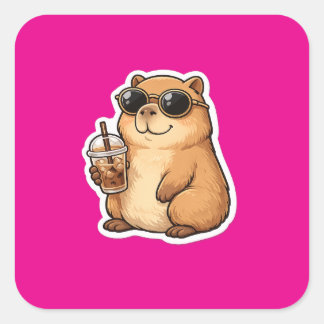 Cooler Capybara-Kaffee-Aufkleber | Süßes lustiges Quadratischer Aufkleber