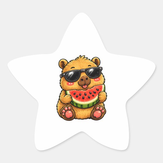 Cooler Capybara Wassermelon Sommer Stern-Aufkleber (Vorderseite)