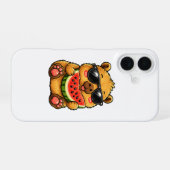 Cooler Capybara Wassermelone Sommer iPhone 16 Hülle (Rückseite (Horizontal))