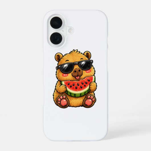 Cooler Capybara Wassermelone Sommer iPhone 16 Hülle (Rückseite)