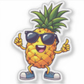 Cooler Cartoon Ananas mit Sonnenbrille Summer Vibe Aufkleber (Vorderseite)
