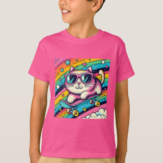 Cooler Cartoon Cat Skaten auf Rollerboard | Spaß K T-Shirt