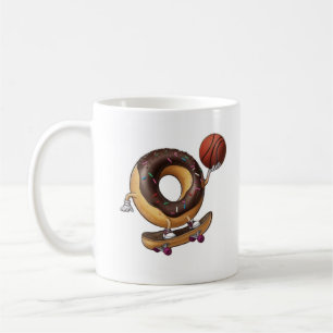 Cooler Cartoon Donut Skateboarden mit Basketball Kaffeetasse