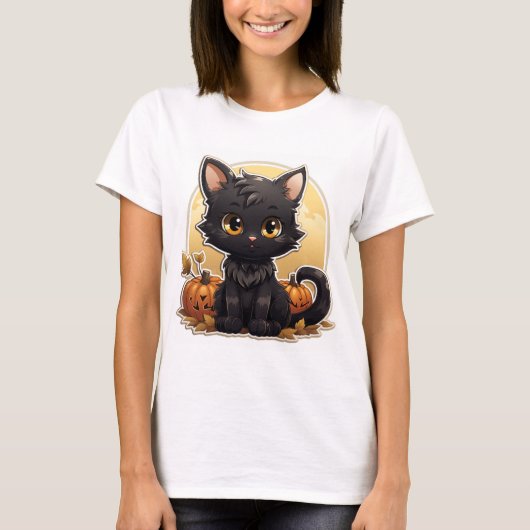 Cooler Cartoon Halloween Cat T-Shirt (Vorderseite)