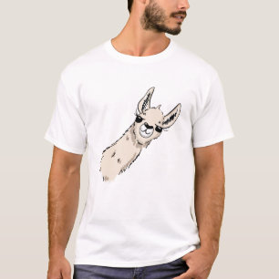 Cooler Cartoon Llama Head - Fun Beige Animal T-Shirt