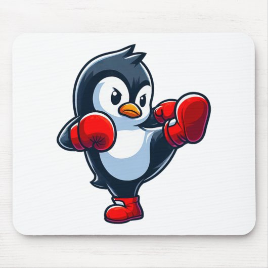 Cooler Cartoon Pinguin Boxkampf Mousepad (Vorne)