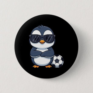 Cooler Cartoon-Pinguin-Fußballspieler  Button