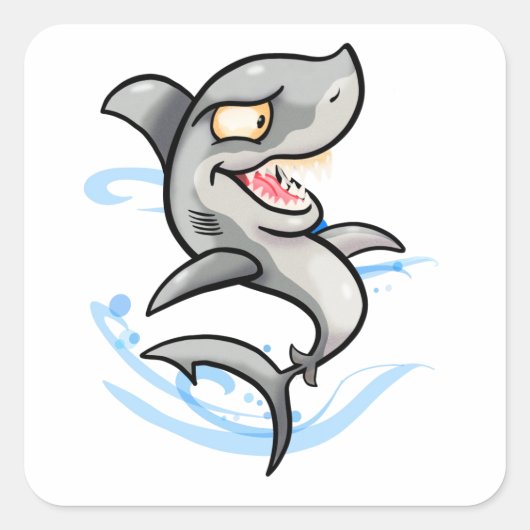 Cooler Cartoon Shark Quadratischer Aufkleber (Vorderseite)
