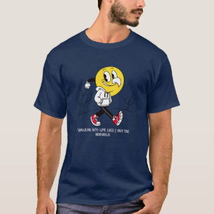 Cooler Cartoon Smiley Walking Graphic T-Shirt