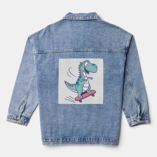 Cooler Cartoon T-Rex auf Skateboard Jeansjacke (Rückseite)