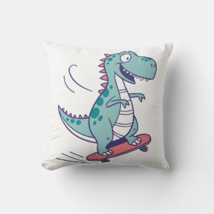 Cooler Cartoon T-Rex auf Skateboard Kissen