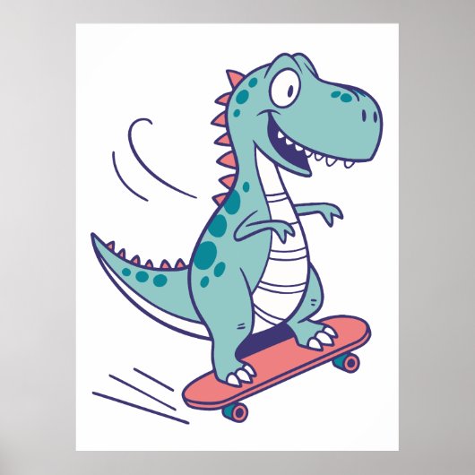 Cooler Cartoon T-Rex auf Skateboard Poster (Vorne)