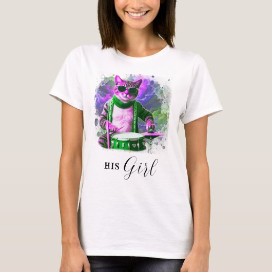 *~* Cooler Cat DRUMMER AP91 Girl-Freund T-Shirt (Vorderseite)