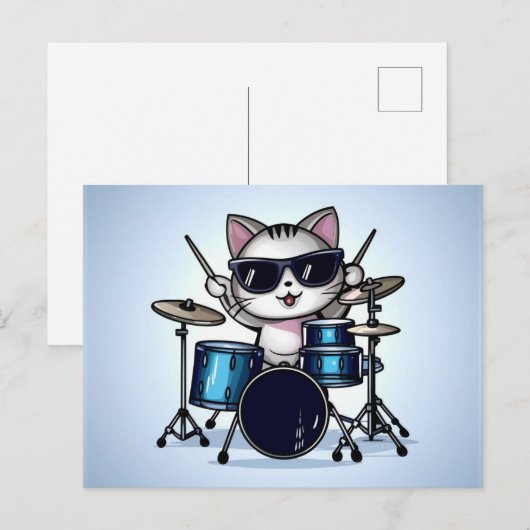 Cooler Cat Drummer Postkarte (Vorne/Hinten)