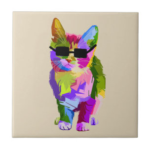 Cooler Cat Pop mit Sonnenbrille Fliese