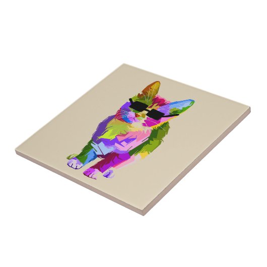 Cooler Cat Pop mit Sonnenbrille Fliese (Seite)