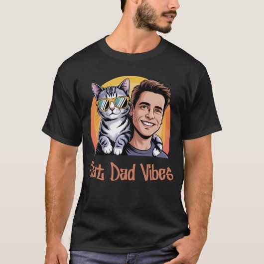 Cooler Cat Vater Vibes Retro Style Funny Kitte T-Shirt (Vorderseite)