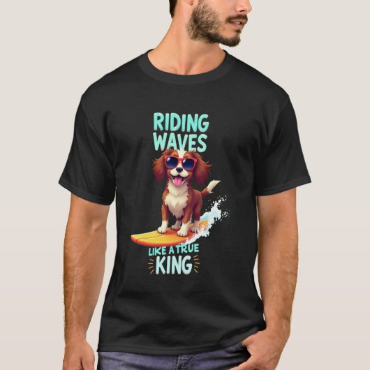 Cooler Cavalier King Charles Spaniel Surferhund T-Shirt (Vorderseite)