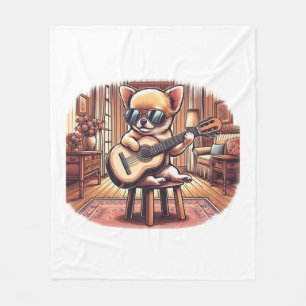 Cooler Chihuahua spielt klassische Gitarre Fleecedecke