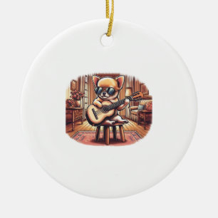 Cooler Chihuahua spielt klassische Gitarre Keramik Ornament