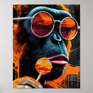 Cooler Chimp mit Lollipop - Urban Pop Art Poster