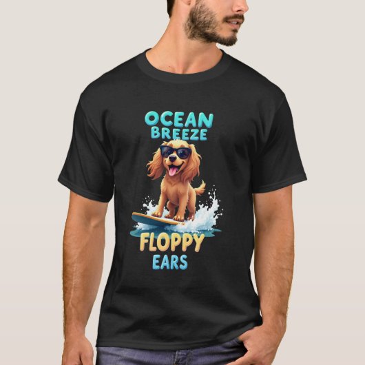 Cooler Cocker Spaniel Surft Hund T-Shirt (Vorderseite)