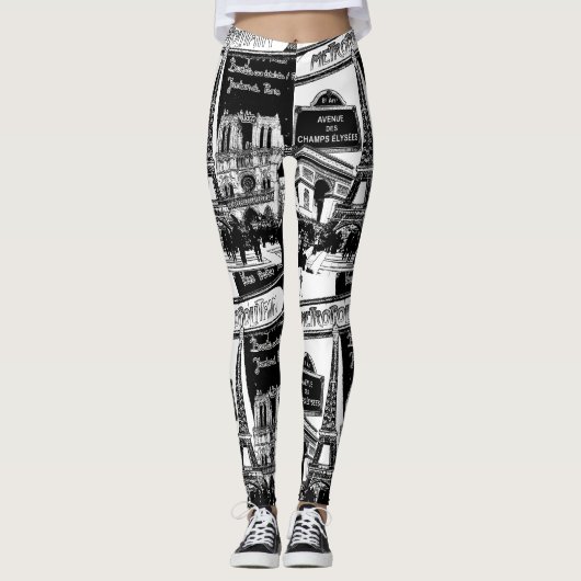 Cooler Collagen-Foto-Illustrations-Paris-Anblick Leggings (Vorderseite)