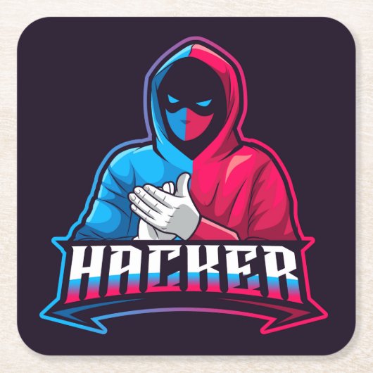 Cooler Computer Hacker Cartoon Zeichnend Rechteckiger Pappuntersetzer (Vorderseite)