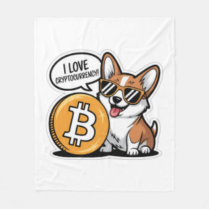 Cooler Corgi liebt Kryptowährung Fleecedecke
