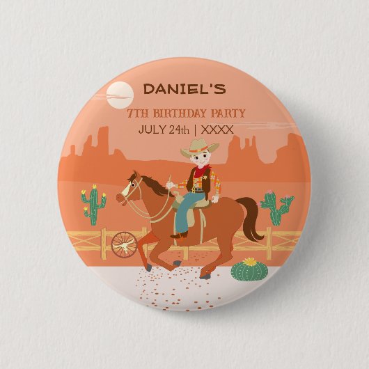 Cooler Cowboy und Pferd Geburtstagsparty Button (Vorderseite)