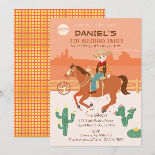Cooler Cowboy und Pferd Geburtstagsparty Einladung (Vorne/Hinten)