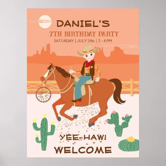 Cooler Cowboy und Pferd Geburtstagsparty Poster (Vorne)