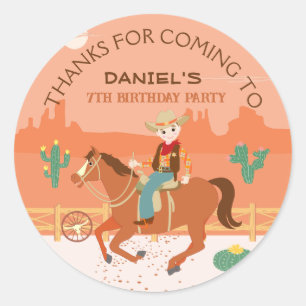 Cooler Cowboy und Pferd Geburtstagsparty Runder Aufkleber