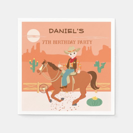 Cooler Cowboy und Pferd Geburtstagsparty Serviette (Vorderseite)