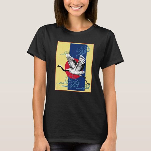 Cooler Crane Bird Artwork Dance of Crane Japanisch T-Shirt (Vorderseite)