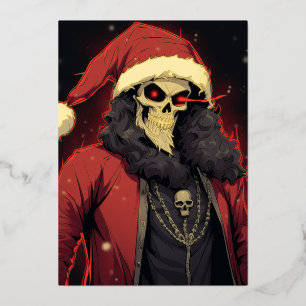 Cooler Creepy Anime Cartoon Santa Skull Zombie Däm Folien Feiertagskarte