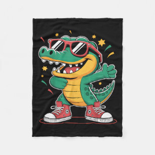 Cooler Crocodile-Cartoon mit Sonnenschirmen und Sc Fleecedecke