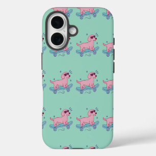 Cooler Dachshund auf Skateboard   Lustige Hunde Ku iPhone 16 Hülle