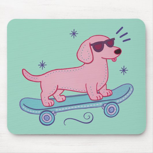 Cooler Dachshund auf Skateboard | Lustige Hunde Ku Mousepad (Vorne)