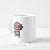 Cooler Dachshund-Hund mit Sonnenbrille und Perlen- Kaffeetasse (Vorderseite Links)